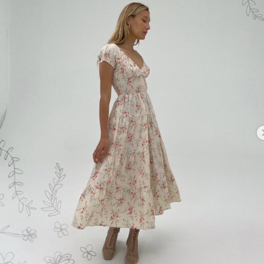 WeWoreWhat Danielle Bernstein Poplin Floral Puff Sleeve Smocked Midi Dress